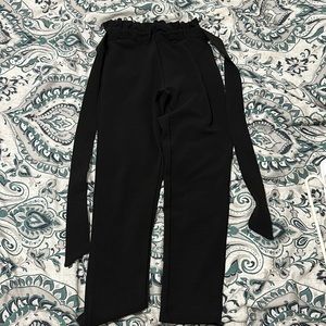 Paperbag and Waist Tie Black Pants